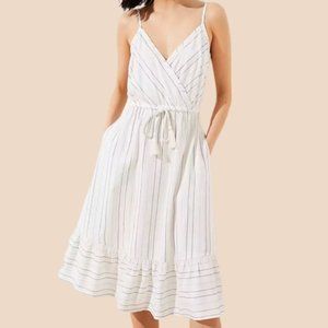 New LOFT Beach Striped Cross Front Midi Dress